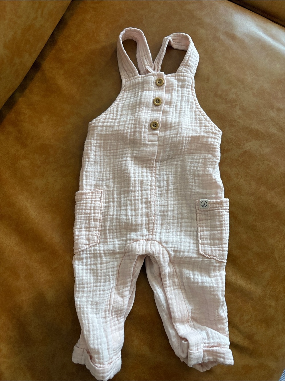Little Planet Baby Girls Pale Pink Cotton Gauze Overalls - Organic Cotton - 6 mo
